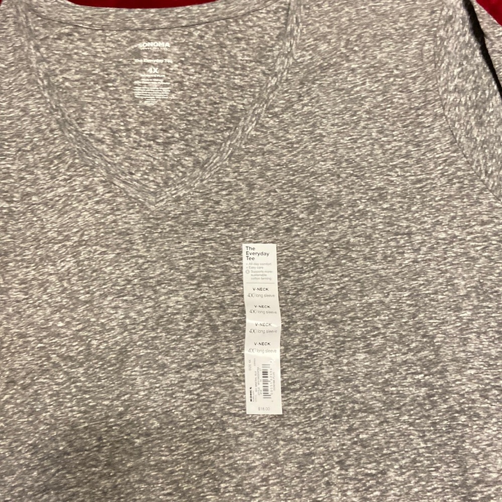 Sonoma The Everyday Long Sleeve Tee, cotton/polyester 4x, v neck,  heather gray